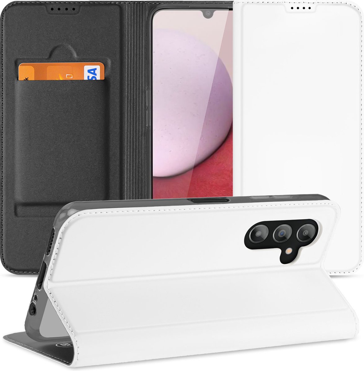 Stand Case Hoesje voor de Samsung Galaxy A14 5G Wit met Pashouder