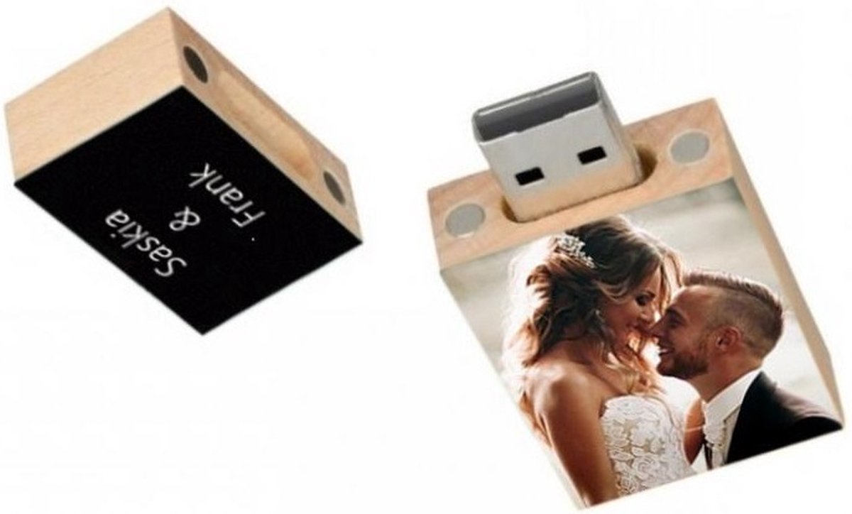 Rechhoek hout usb stick met foto bedrukken