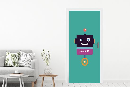 Deursticker kinderen - Sticker voor kids - Kinderkamer decoratie - Robot - Wiel - Paars - Groen - Jongens - Kids - 80x205 cm