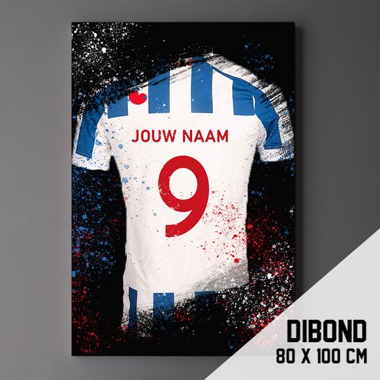 Heerenveen - Poster - Schilderij - Voetbal Shirt Op Dibond 80 x 100 cm + ophangsysteem (gepersonaliseerd, naam + nummer)
