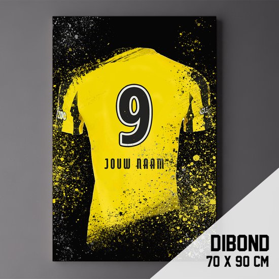 Vitesse - Poster - Schilderij - Voetbal Shirt Op Dibond 70 x 90 cm + ophangsysteem (gepersonaliseerd, naam + nummer)