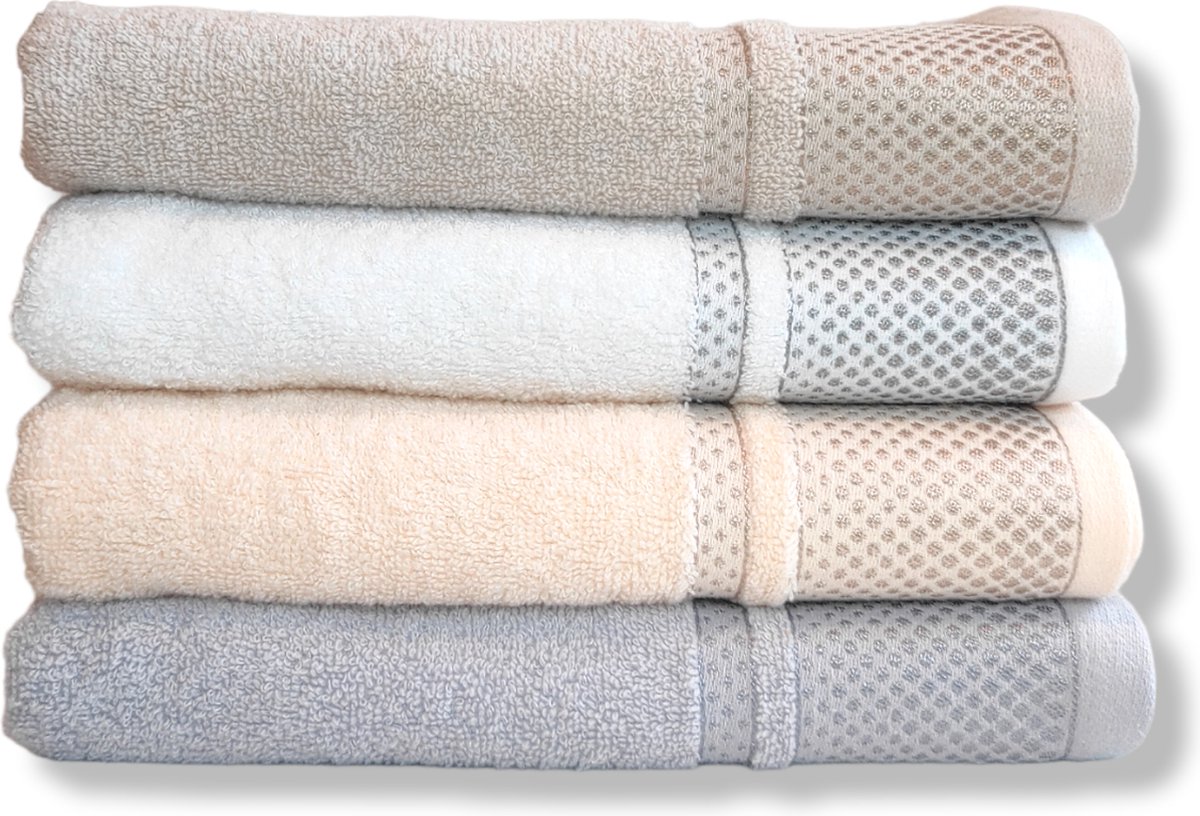 Silk Road textiles handdoek geborduurd 100% katoen handdoek set van 4 (50x100cm), hotelkwaliteit, zeer absorberend