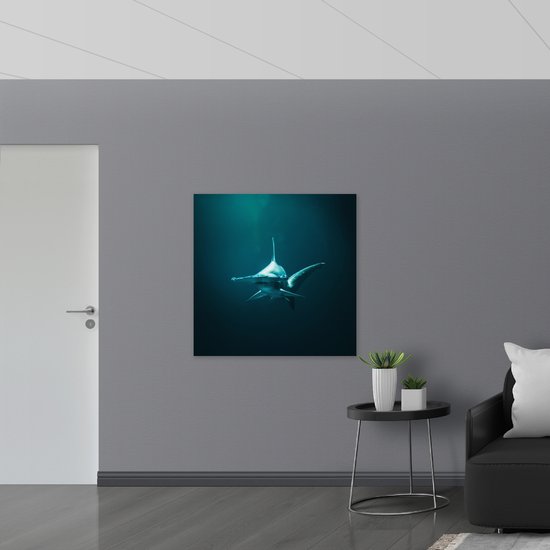WallClassics - Poster Brillant - Requin Marteau Sous Water - 100x100 cm Photo sur Papier Poster avec Finition Brillante