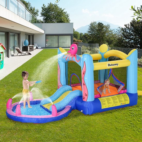 Opblaasbaar Springkasteel Met Glijbaan Voor Kinderen Opblaasbare Trampoline Waterglijbaan Zwembad Voor 3-8 Jaar Octopus Patroon 360 X 175 X 180 Cm