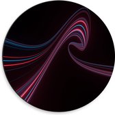 Dibond Muurcirkel - Golvenede Blauwe en Rode Lijnen tegen Zwarte Achtergrond - 30x30 cm Foto op Aluminium Muurcirkel (met ophangsysteem)