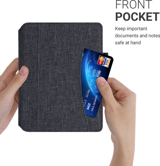 kwmobile Flip cover eReader hoesje geschikt voor Kobo Aura H2O Edition 2 - Met handvat - In donkergrijs van Merkloos — afbeelding 3
