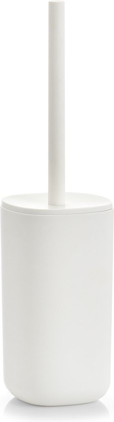 Zeller WC/Toiletborstel in houder kunststof - wit - D9 x H35 cm - modern design