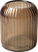 Jodeco Bloemenvaas - striped - lichtbruin/transparant glas - H13 x D11 cm