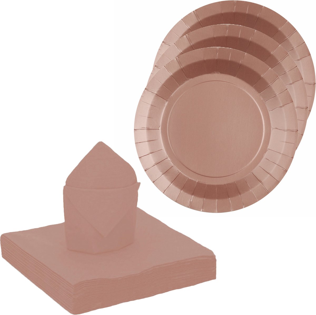 Santex feest/verjaardag servies set - 20x gebaksbordjes/25x servetten - rose goud - karton