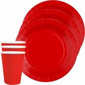 Santex feest/verjaardag servies set - 10x bordjes en bekertjes - rood - karton