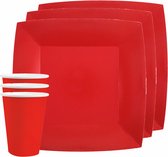 Set vaisselle fête/anniversaire Santex - 10x assiettes et gobelets - rouge - karton