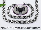 Pronkjuweel RVS Set platte koningschakel ketting 60 cm armband 24cm 3728