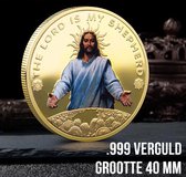 Allernieuwste.nl® Jezus Christus Herdenkingsmunt Geluksmunt Verguld Cadeau - Religie Geschenk Idee - Ø 40 mm