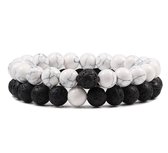 Trendy Afstand Armband | Natuursteen Koppels | Wit / Zwart- lava | Cadeau