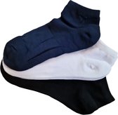 Ruinur Kindersokken - Sneakersokken - Katoenen Sokken - 3 Paar - Maat 35-38 - Donkerblauw/Wit/Zwart