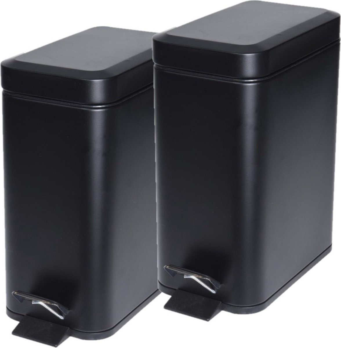 Goedkoopste 2x stuks zwarte vuilnisbakken/pedaalemmers 5 liter - Vuilnisemmers/vuilnisbakken/pedaalemmers/prullenbakken voor toilet