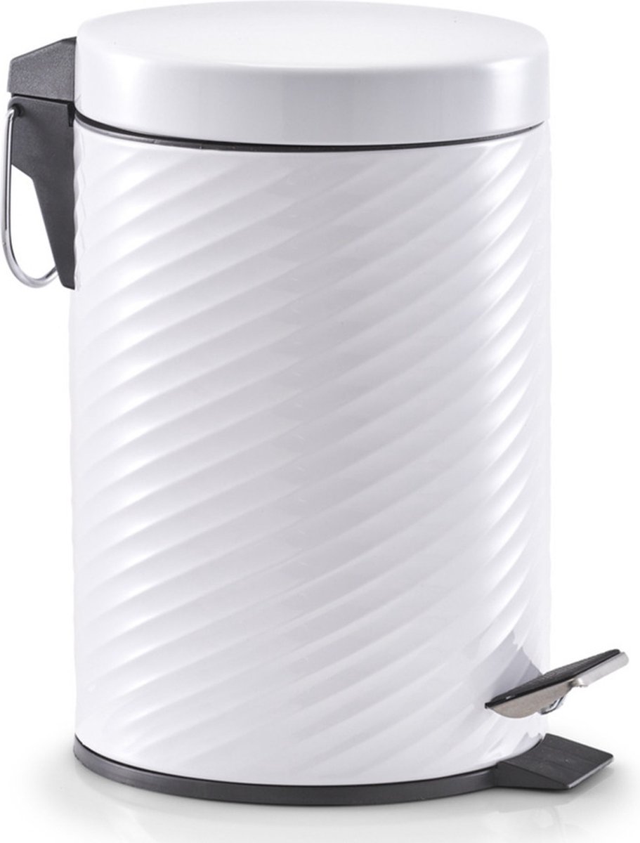 Goedkoopste 1x Witte vuilnisbakken/pedaalemmers met groeven 3 liter - Huishouding - Badkameraccessoires/benodigdheden - Toiletaccessoires/benodigdheden - Kleine prullenbakken