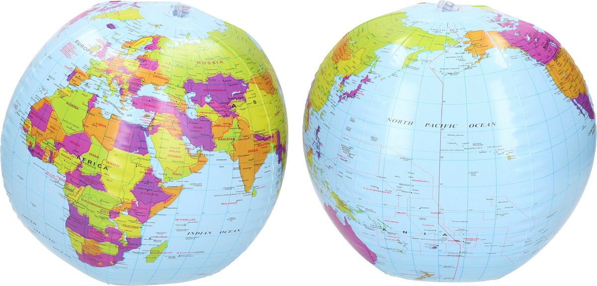 2x Strandballen opblaasbaar wereldbol -