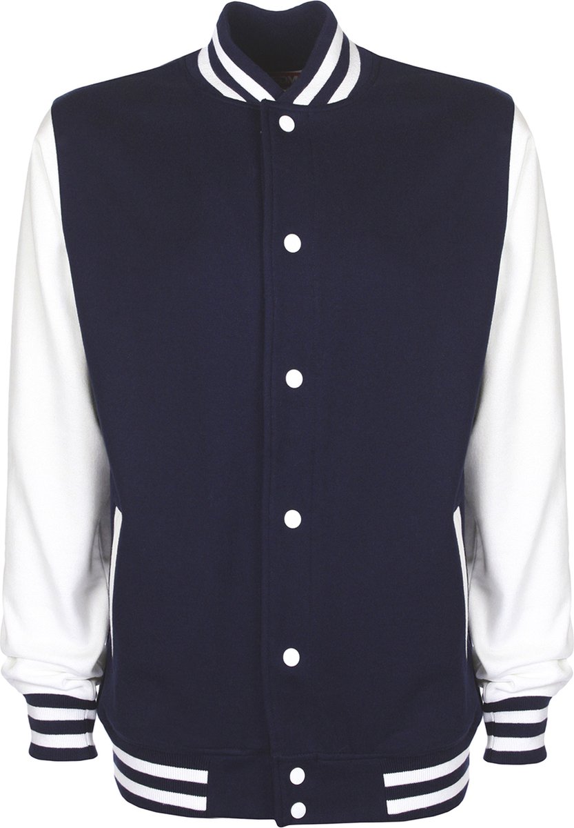 Varsity Jacket unisex merk FDM Donkerblauw Wit