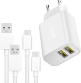 Prise de Charge USB Duo 12W + 2x Câble USB-C - 2 Mètres - Pour Samsung, HTC, Nokia, Sony