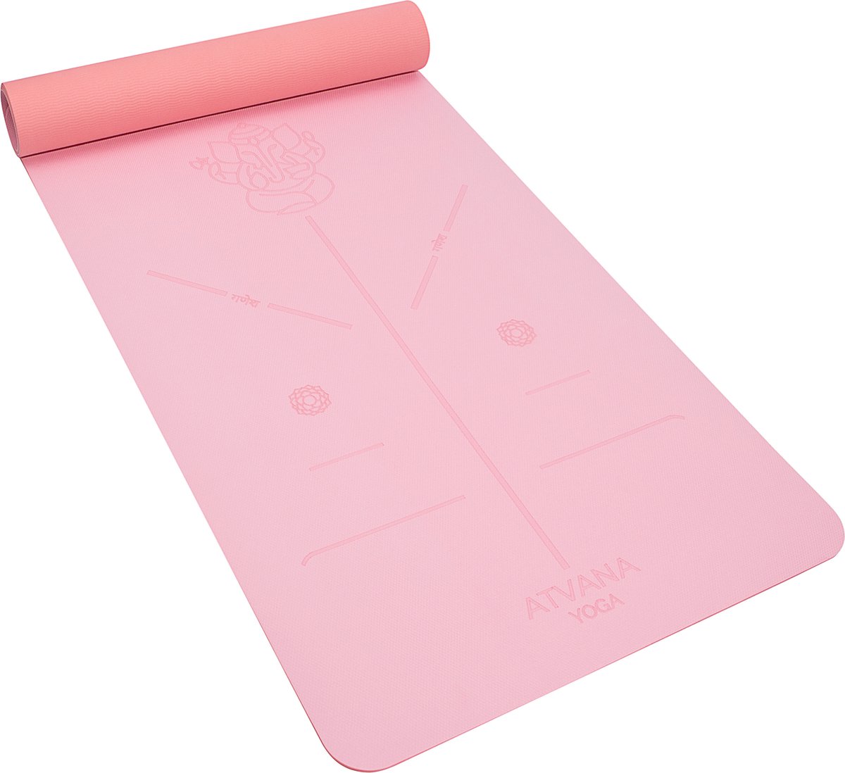 Atvana® Yoga Mat Positie Lijn - Ganesha - anti slip - extra dik - extra breed - Roze - Lotus Pink