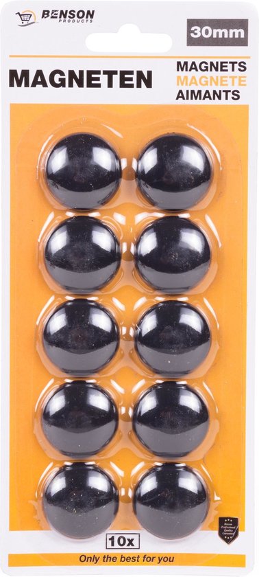 Koelkastmagneet - Whiteboard magneet - 30mm - zwart - 10 stuks - Benson