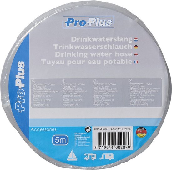 ProPlus Drinkwaterslang - 5,00M / Ø10x15mm - Tempratuurbestendig - Transparant