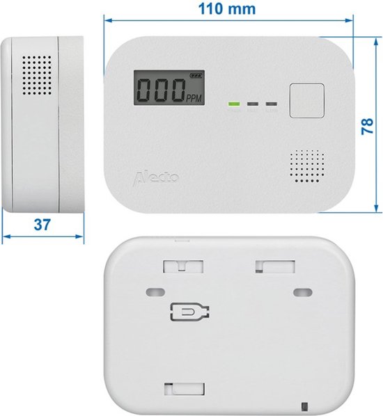 Alecto COA3910 Koolmonoxidemelder met display - 10 jaar sensor - Voldoet aan Europese norm EN50291 - Wit