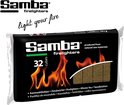 Verpakking van 32 Samba aanmaakblokjes met vlammen en de tekst 'light your fire'.