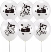 6 witte ballonnen met zwarte honden prints - hond - ballon - honden ballon - huisdier - dier - decoratie - verjaardag