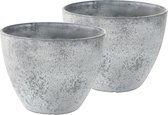 Set van 3x stuks bloempotten/plantenpotten gerecycled kunststof/steenpoeder betongrijs dia 22 cm en hoogte 17 cm - Binnen en buiten