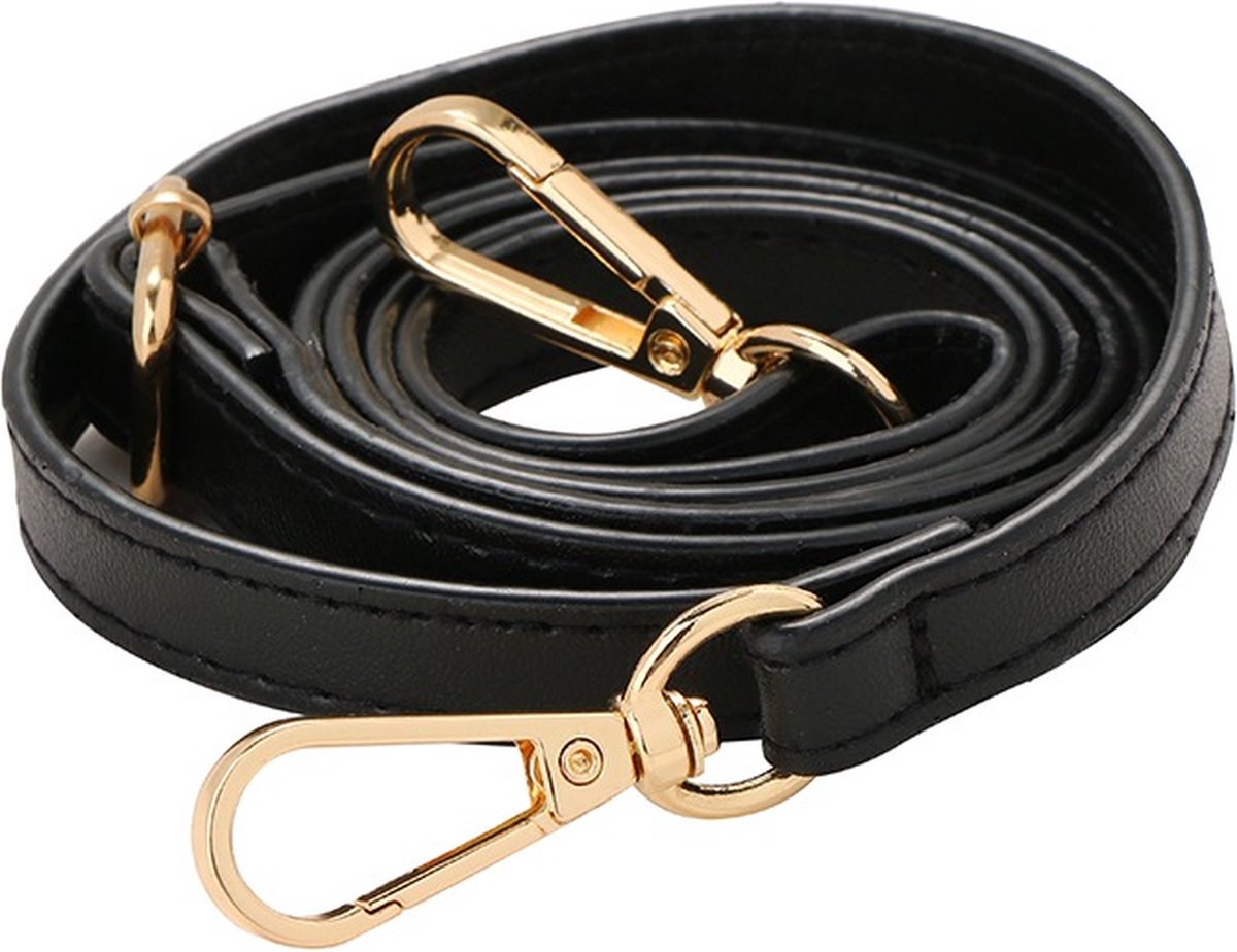 WiseGood Luxe Lederen Tassenriem - Tasriem - Schouderriem - Tas Riem - Tassen Riem - Accessoires Voor Tasje - Zwart Leer & Goud