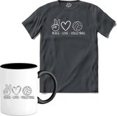 Peace Love Volleyball | Volleybal Kleding - Sport - Cadeau - Kado Tip - T-Shirt met mok - Unisex - Mouse Grey - Maat M