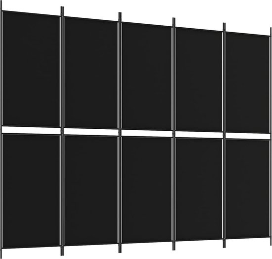 vidaXL - Kamerscherm - met - 5 - panelen - 250x200 - cm - stof - zwart