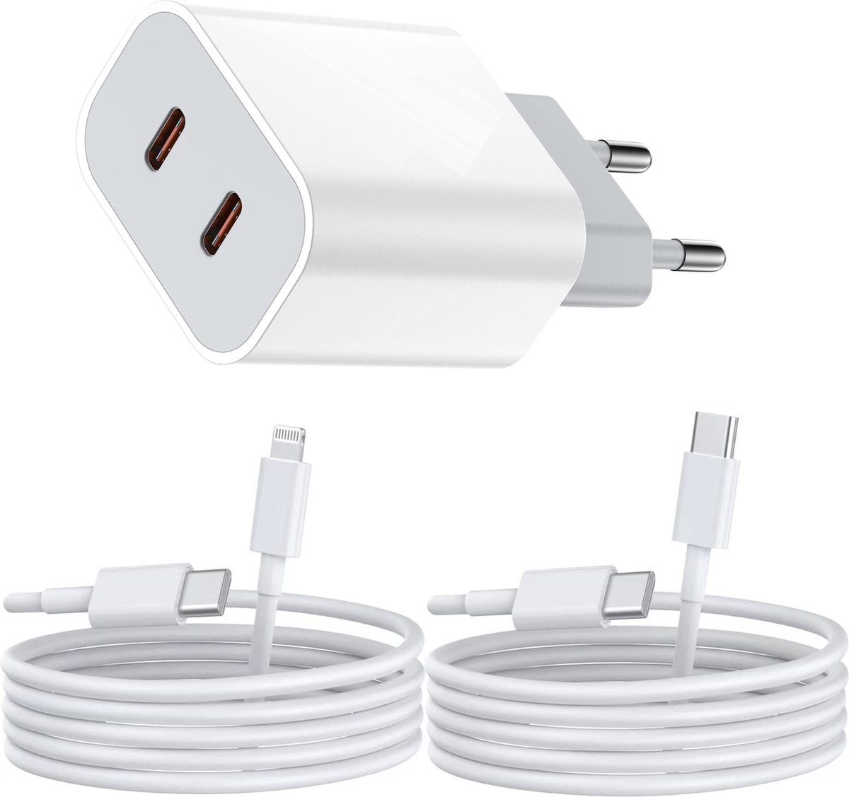 35W Oplaadset met 2 USB C Kabels - Geschikt voor Apple iPad, iPhone met Lightning naar USB C Oplaadkabel - 2 Meter - 2 Poorten - Snel Opladen - CoverMore
