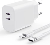 USB-C Adapter Snellader + 2 meter kabel - Geschikt voor iPad en iPhone met Lightning - 14 / 13 / 12 - USB-C - Snellader 14 Pro Max 13 12 11 X Max Xr Plus Mini