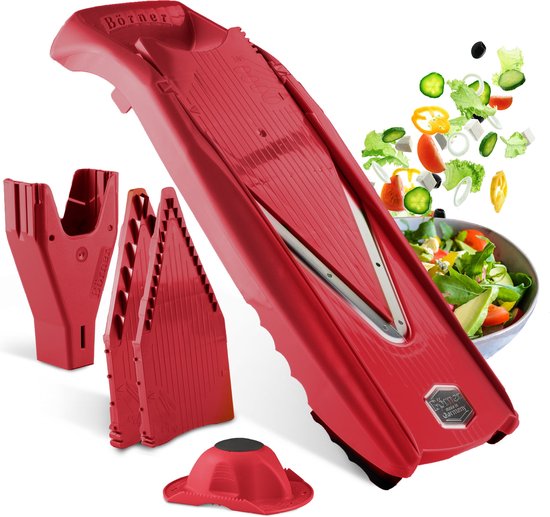 Börner Mandoline V5 Starter | 5-delige set | 6 snijdiktes | Geschikt als Frietsnijder | BPA-vrij en Roestvrij | Rood