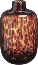 Artic Cheetah Glazen Vaas – Tijger Vaas -Vaas bruin – Tijgerprint vaas – Leopard Vaas – Bloemen Vaas – Zwarte Vaas - Vazen - Interieur – Wonen – Decoratie – Amber/Zwart - Cadeau Tip - Ø18x28cm