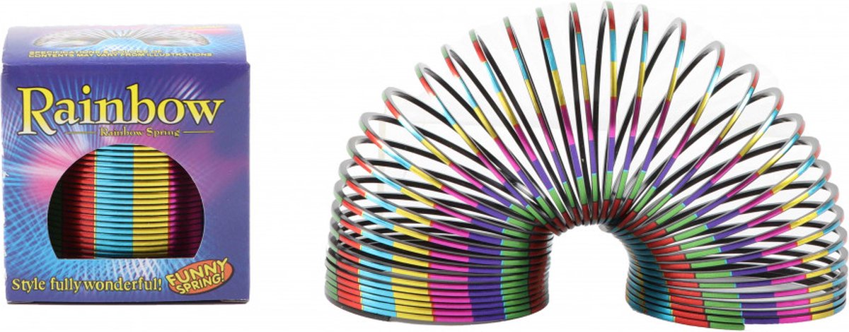 Metallic strepen trapveer - rainbow regenboog - springveer speelgoed traploper rups spring - funcadeau schoencadeautje - 7 cm - kerst cadeau tip