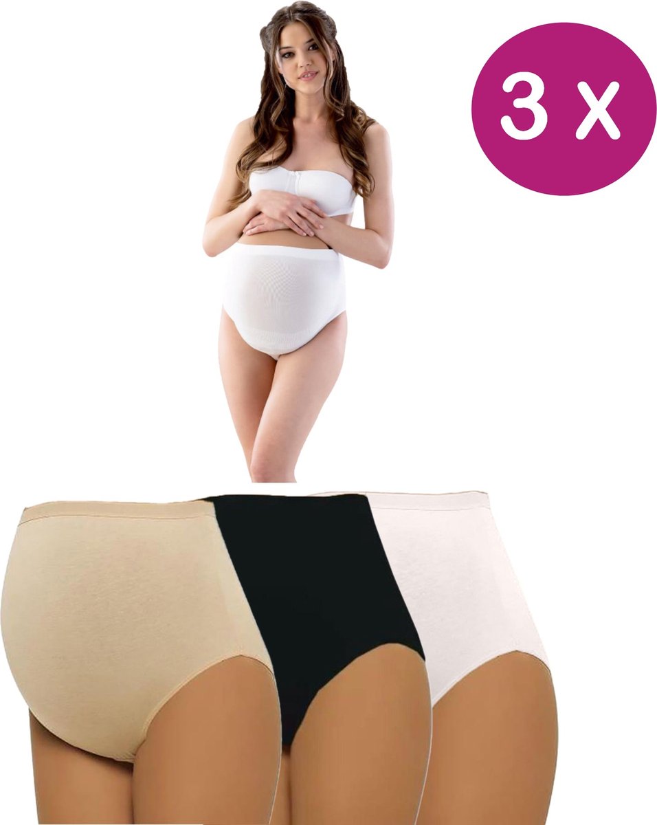 3x Zwangerschapsslip - Naadloos - Hoge taille - Ondersteunend - Corrigerend Dames Ondergoed - Set van 3 stuks - Zwart/Wit/Beige - maat L/XL - Merkloos