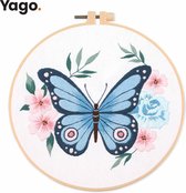 Yago Blauwe Vlinder tussen de Bloemen - Borduurpakket | Moederdag cadeaus | | Starterskit | Alles inbegrepen | Patroon | Borduurring | Borduurgaren | Voor volwassen | Creatief | Hobby | Borduren | Ontstressen | Borduurset