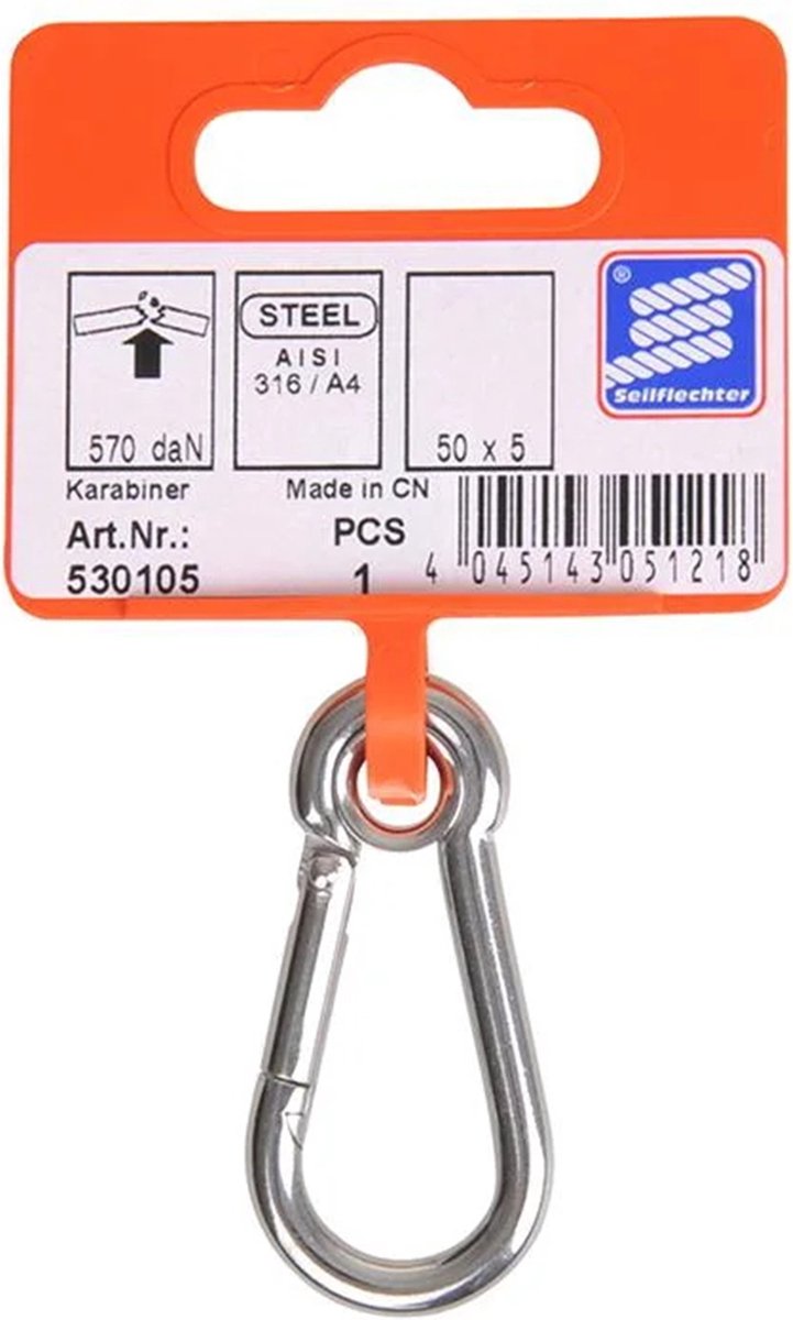 ProPlus Karabijnhaak 50 x 5 mm - met Gesloten Oog - A4 RVS Aisi 316 - 570 daN