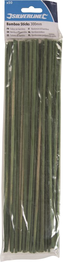 Verpakking met 50 groene bamboestokken van 300 mm.