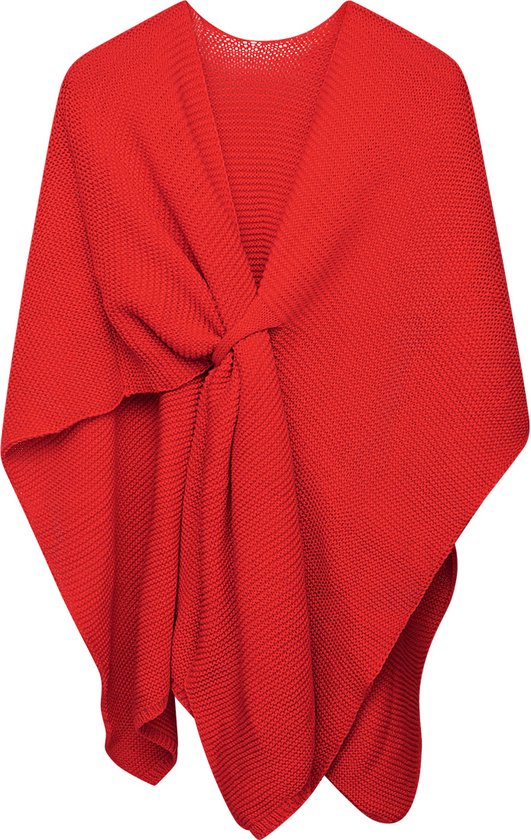 Ribgebreide Poncho/Omslagdoek met Lus - Rood