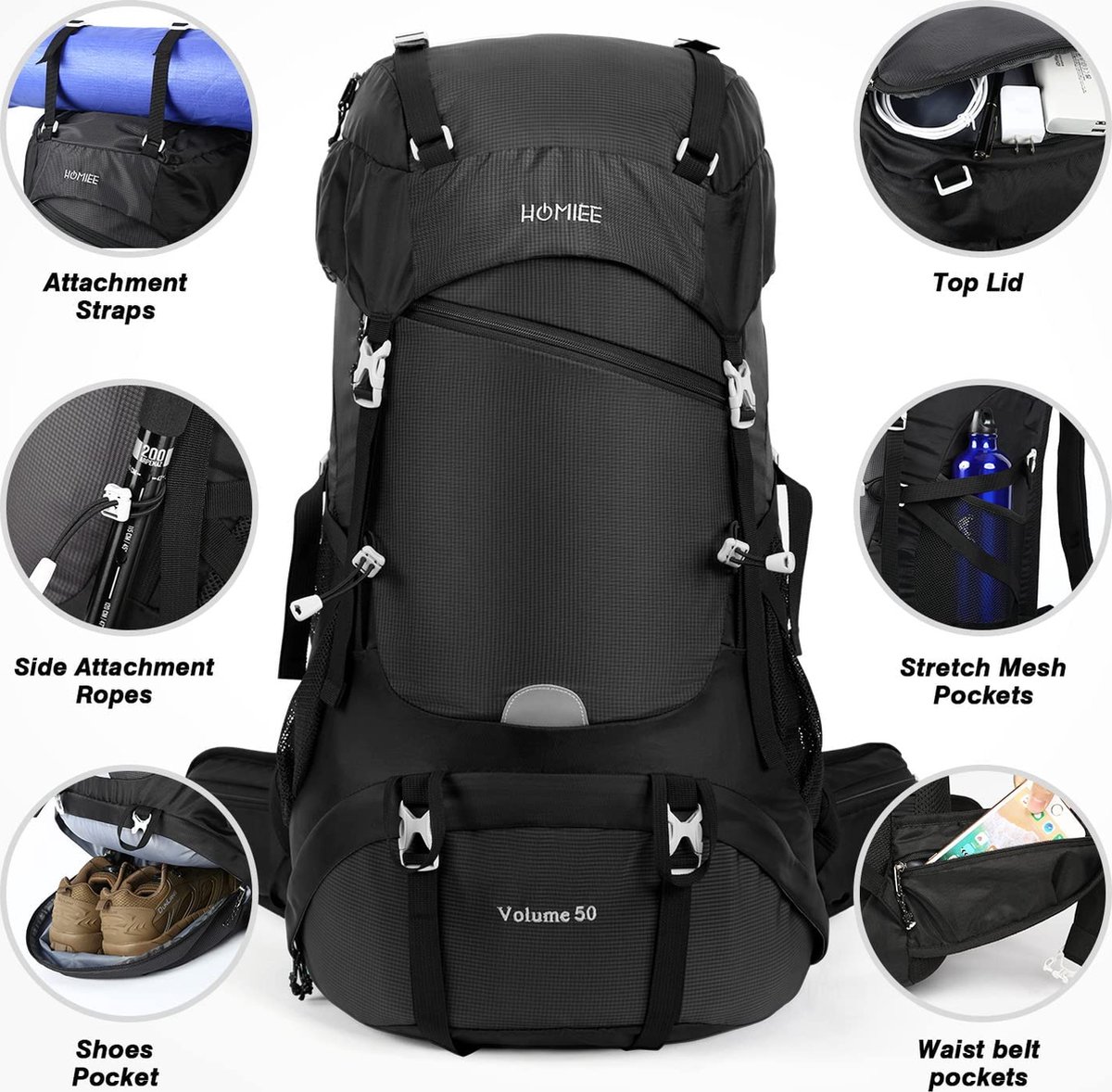 Hiking Backpack 50L Men Women Waterproof Trekking Backpack Travel
