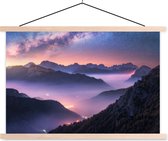 Posterhanger incl. Poster 60x40 cm - Schoolplaat - Bergen - Sterrenhemel - Mist - Textielposter - Blanke latten