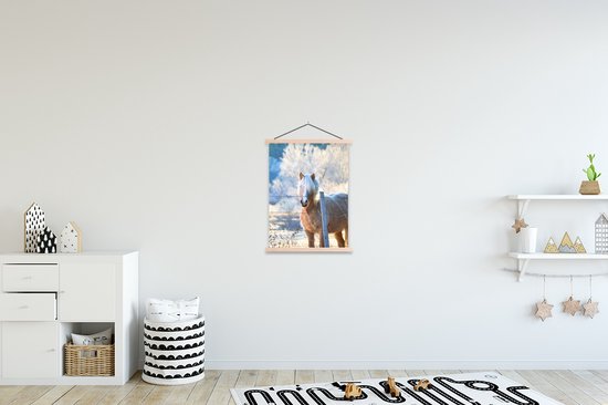 Porte-affiche avec affiche - Affiche scolaire - Cheval - Hiver - Neige - 60x80 cm - Lattes vierges