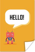 Poster Robot met een tekstwolkje 'Hello!' tegen een oranje achtergrond - 40x60 cm