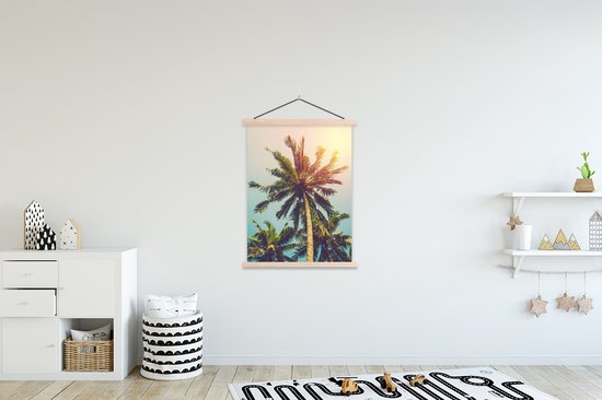 Posterhanger incl. Poster 87x120 cm - Schoolplaat - Palmboom - Zomer - Tropisch - Zon - Textielposter - Blanke latten
