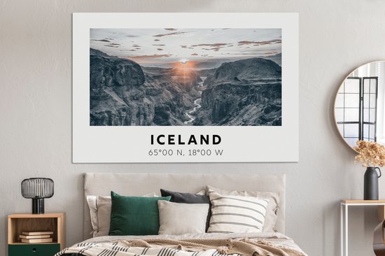 Tableau sur toile Islande - Rivière - Montagnes - 180x120 cm - Décoration murale XXL